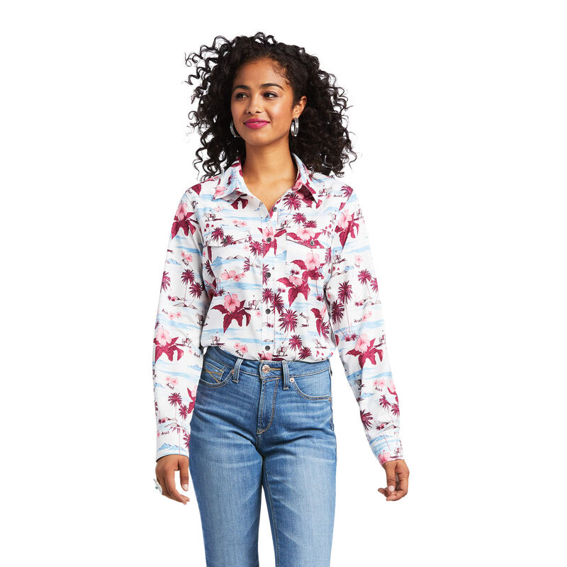 Ariat Hemden Damen - Western Venttek Stretch Weiß/DunkelRot ( SEMKF-7016 )